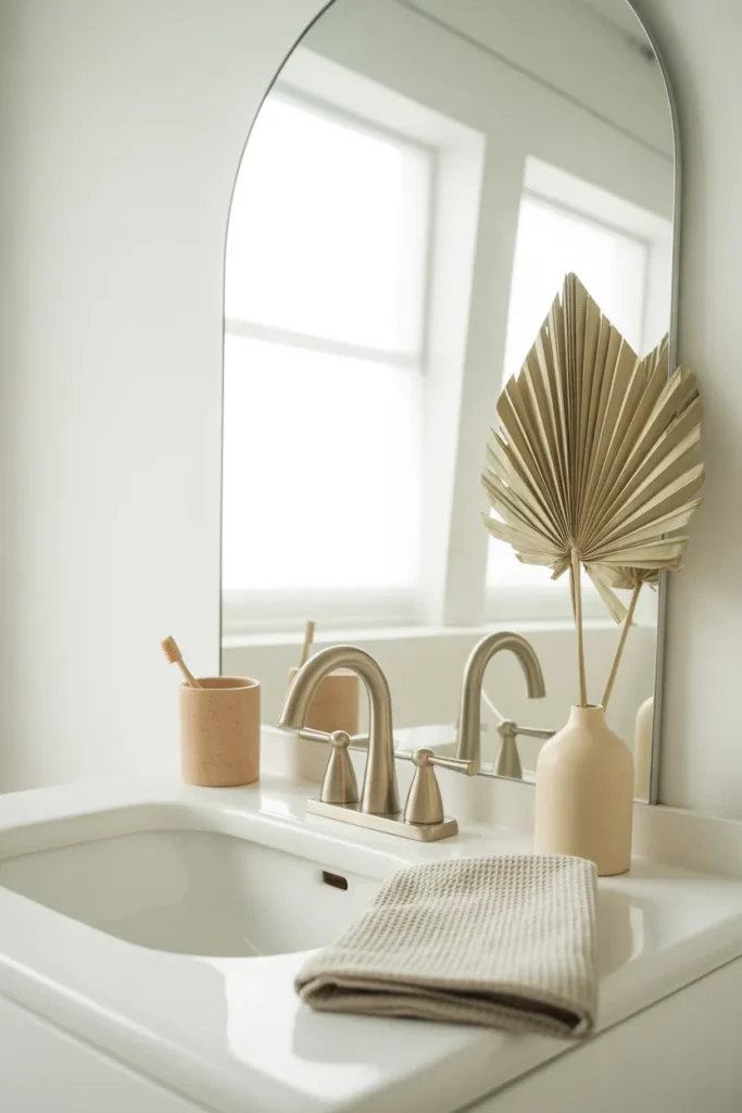 Clean white bathroom after weekly Tuesday cleaning routine
