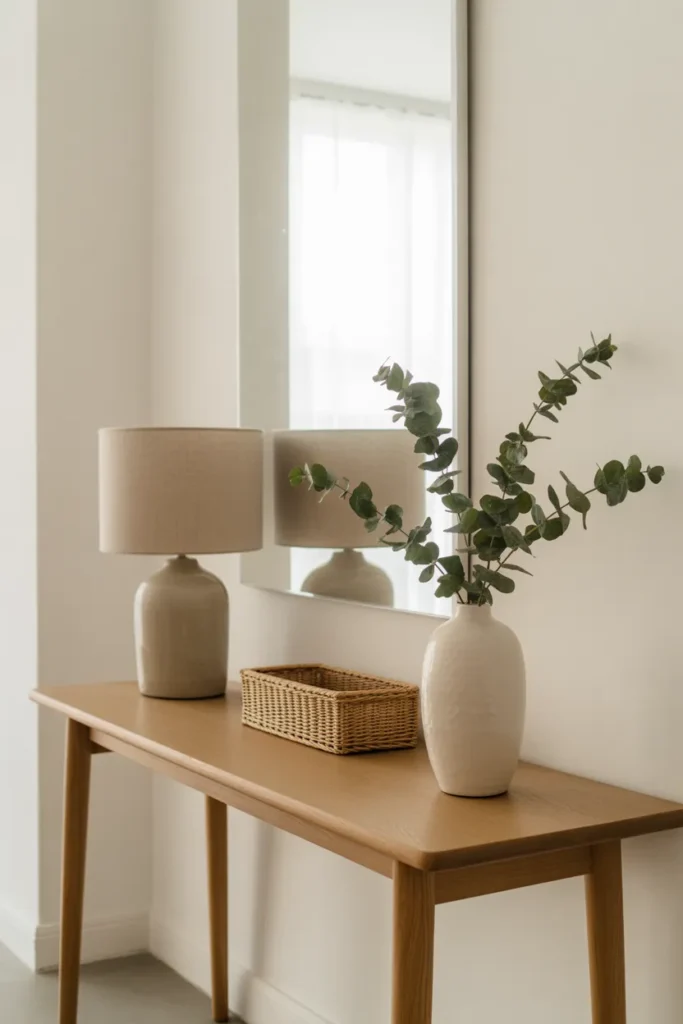 Decluttered entryway console table with no paper clutter for a tidier home