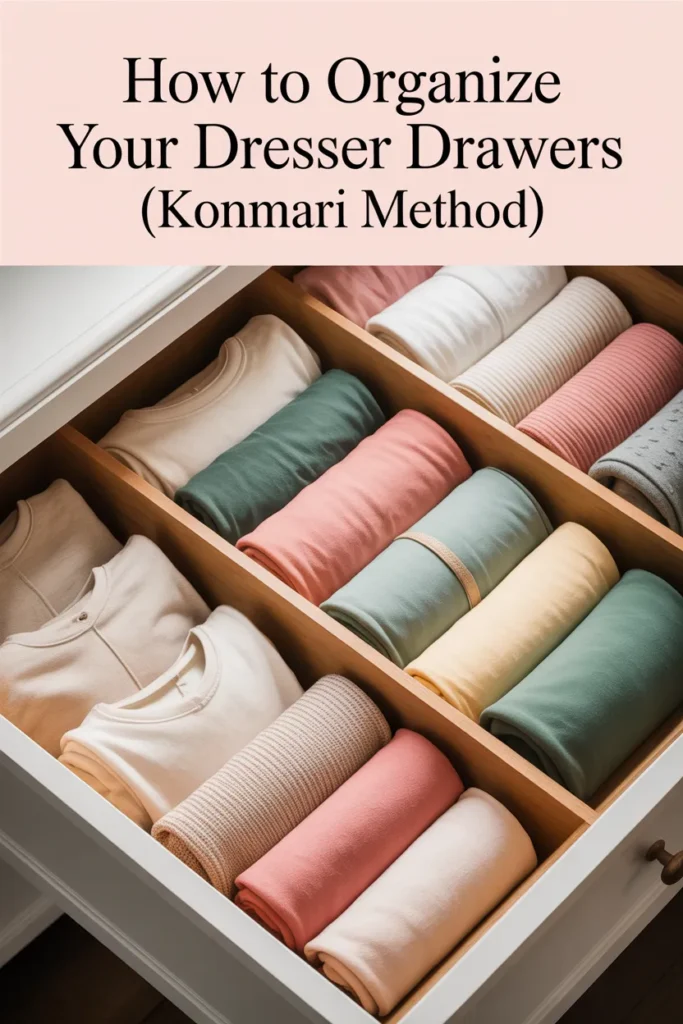 How to organize your dresser drawers using the KonMari folding method Pinterest pin guide