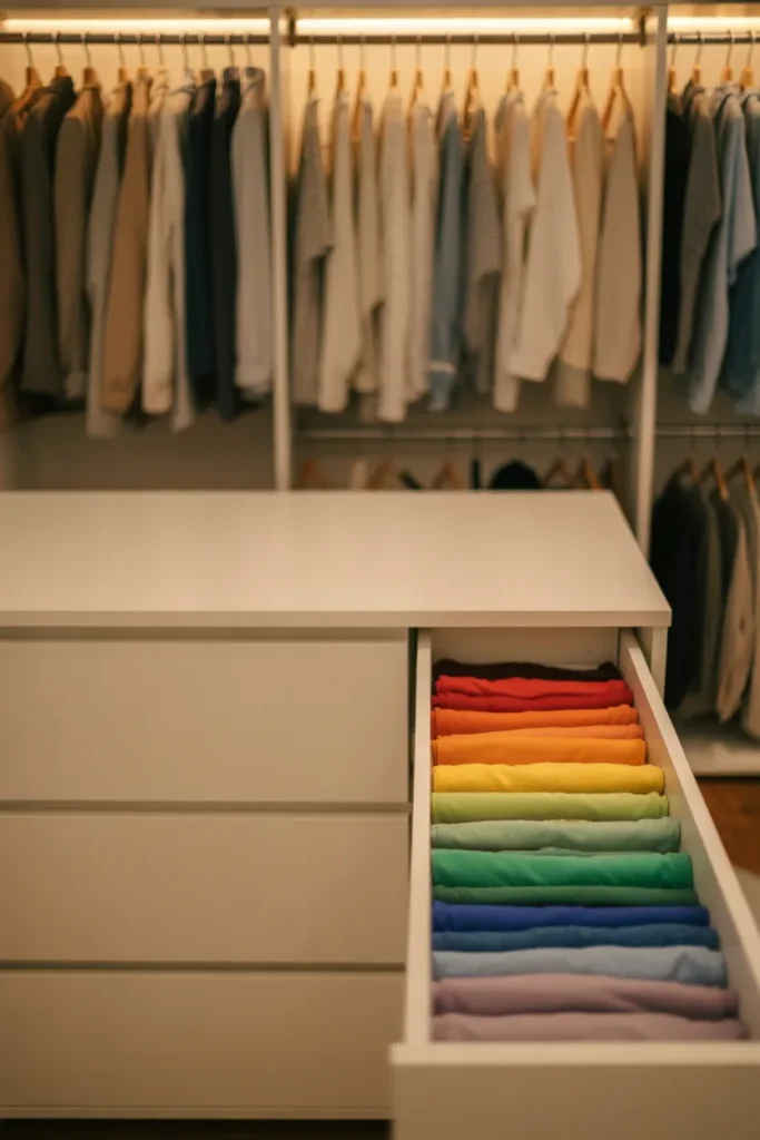  IKEA Malm dresser closet hack with KonMari folded clothes for bedroom organization ideas