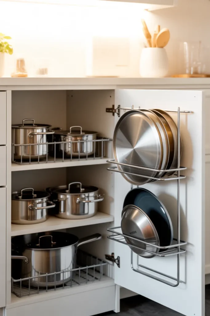 IKEA Variera cabinet organizer hack for kitchen pot lids and pans storage solution