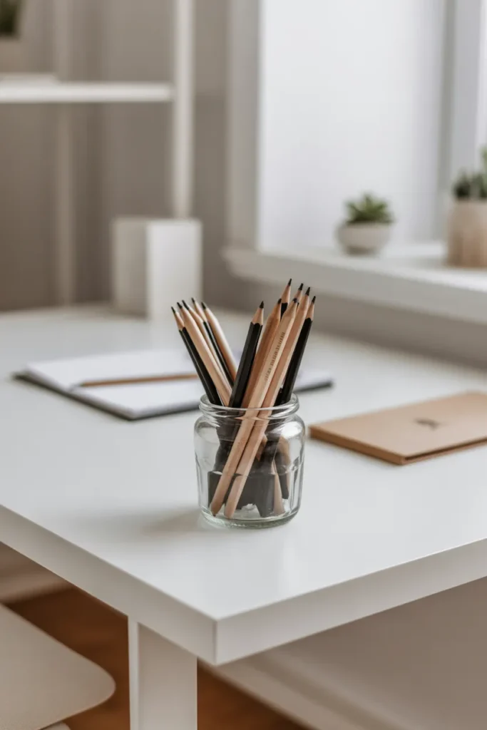 Minimalist desk organizer with working pens only for a clutter free home office