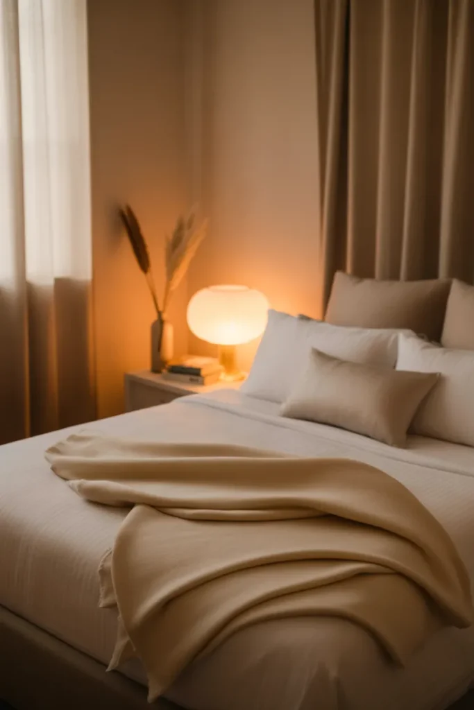  Nightly bedroom reset routine with tidy made bed and warm lighting for better sleep