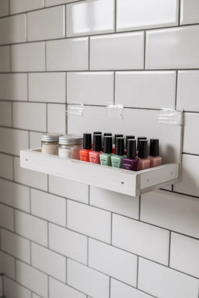Repurposed kitchen organizers for small bathroom storage — creative renter friendly bathroom hacks.