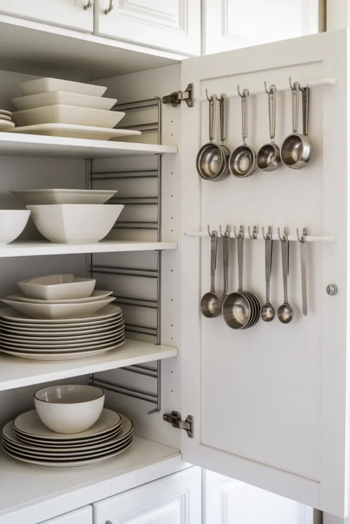  Vertical kitchen storage hacks using shelf risers and tension rods