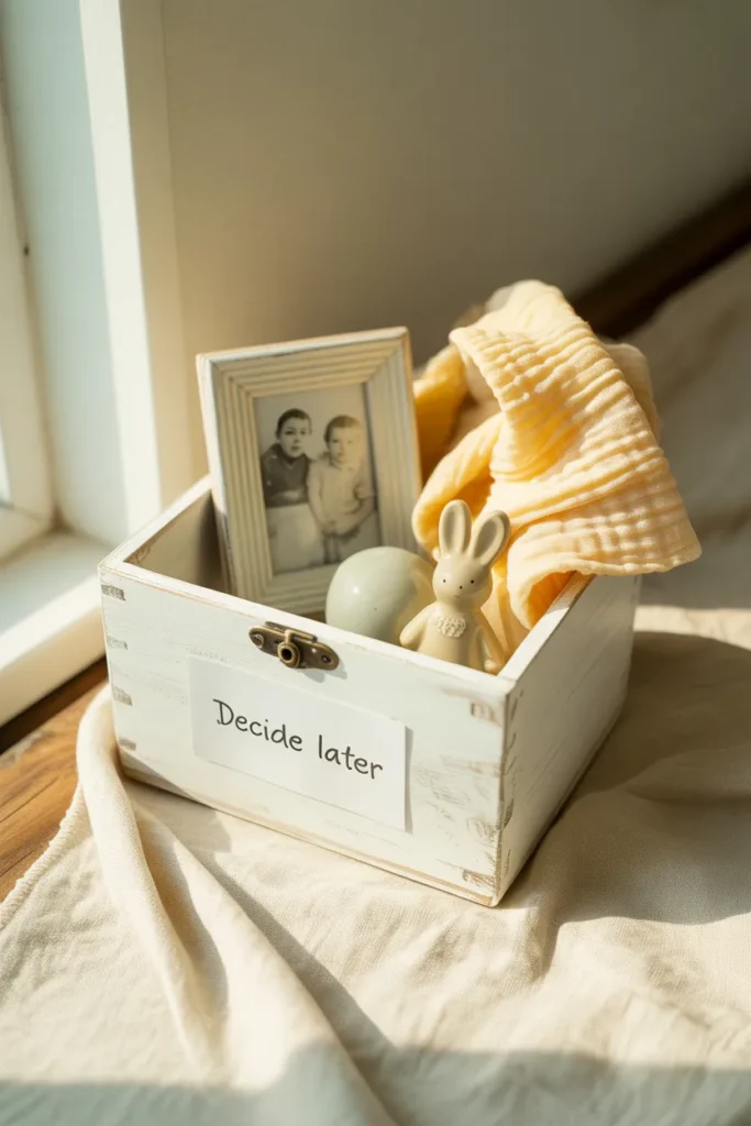 Decide-later box for sentimental items during the 10-10 decluttering method