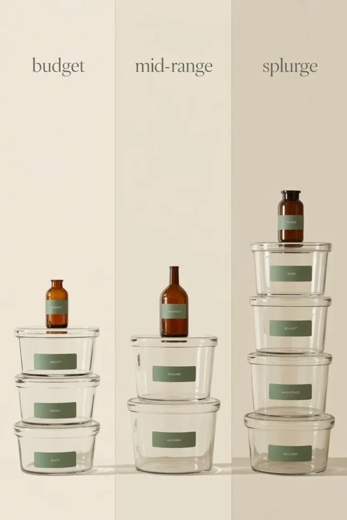Medicine cabinet organizer comparison showing budget, mid-range, and splurge product tiers