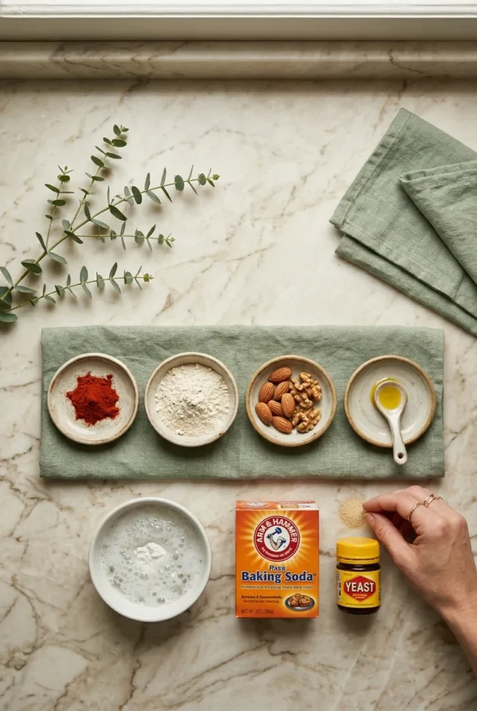 Baking powder fizz test for expired pantry items including baking soda and yeast