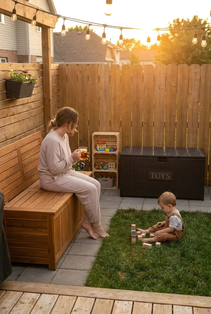 Outdoor toy storage ideas keep the backyard tidy and relaxing all summer long.