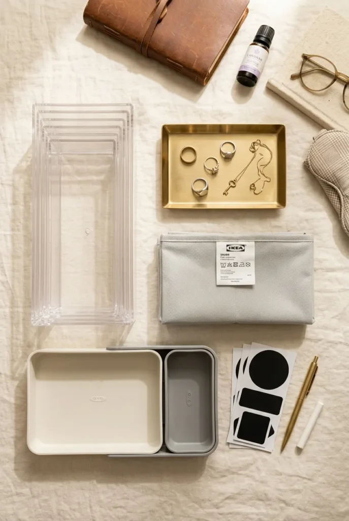 Five best bedside drawer organizer products under twenty five dollars flat lay