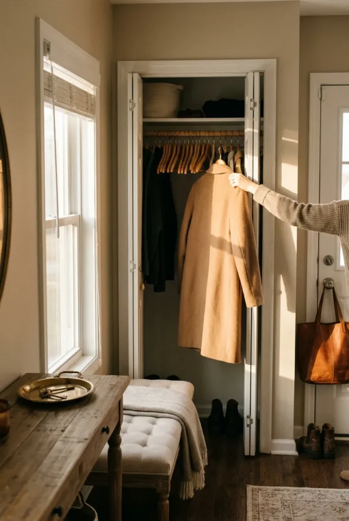 An organized coat closet makes the daily grab-and-go front hall effortless