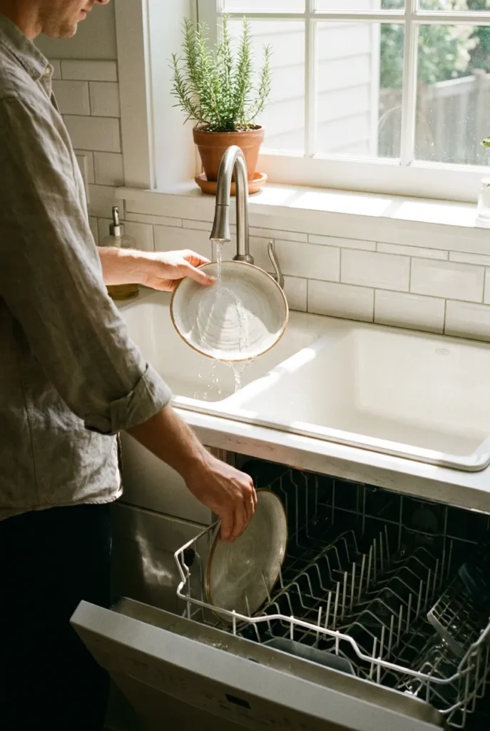 Loading a plate straight into the dishwasher, one touch rule clean house in practice