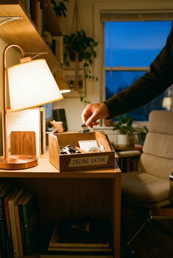 A decide-later bin fixes where one touch rule decluttering normally fails
