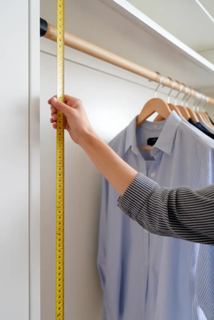 Apartment closet organization starts with measuring rod height in inches