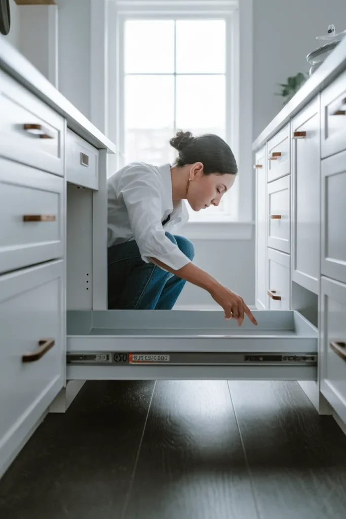 Checking a drawer slide weight rating before deep kitchen drawer organization
