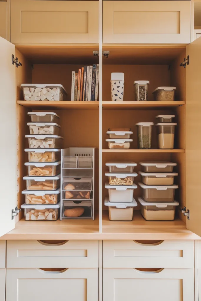 Comparison of nesting food containers versus lids-on storage in kitchen cabinets