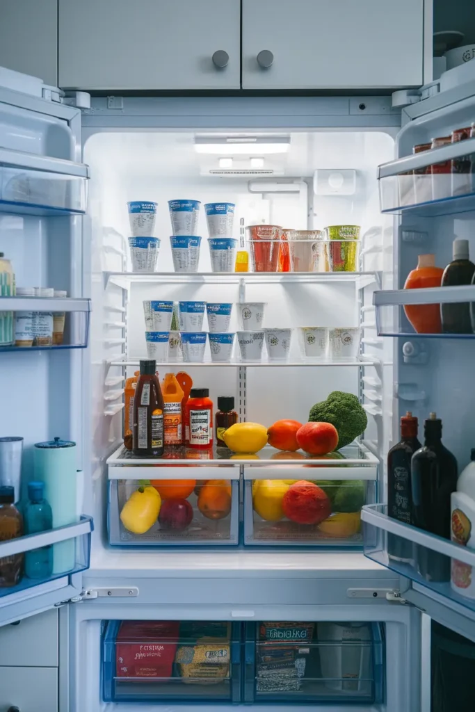 Dollar tree kitchen organization fridge bins and lazy Susan keeping shelves tidy