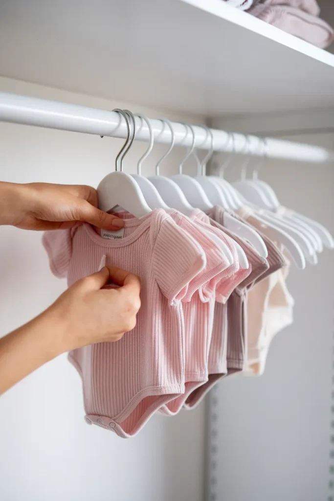 Rod doubler adding a second hanging row for baby closet organization