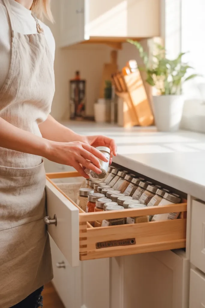 Setting up a flat spice drawer organization system step by step