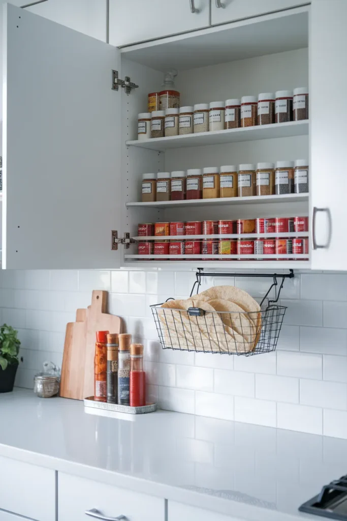 VARIERA shelf insert doubling space in an IKEA pantry organization setup