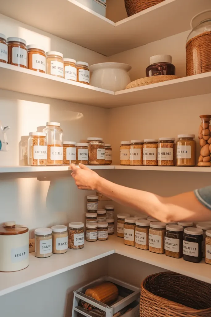 Weekly five-minute reset keeping a corner pantry organized long term