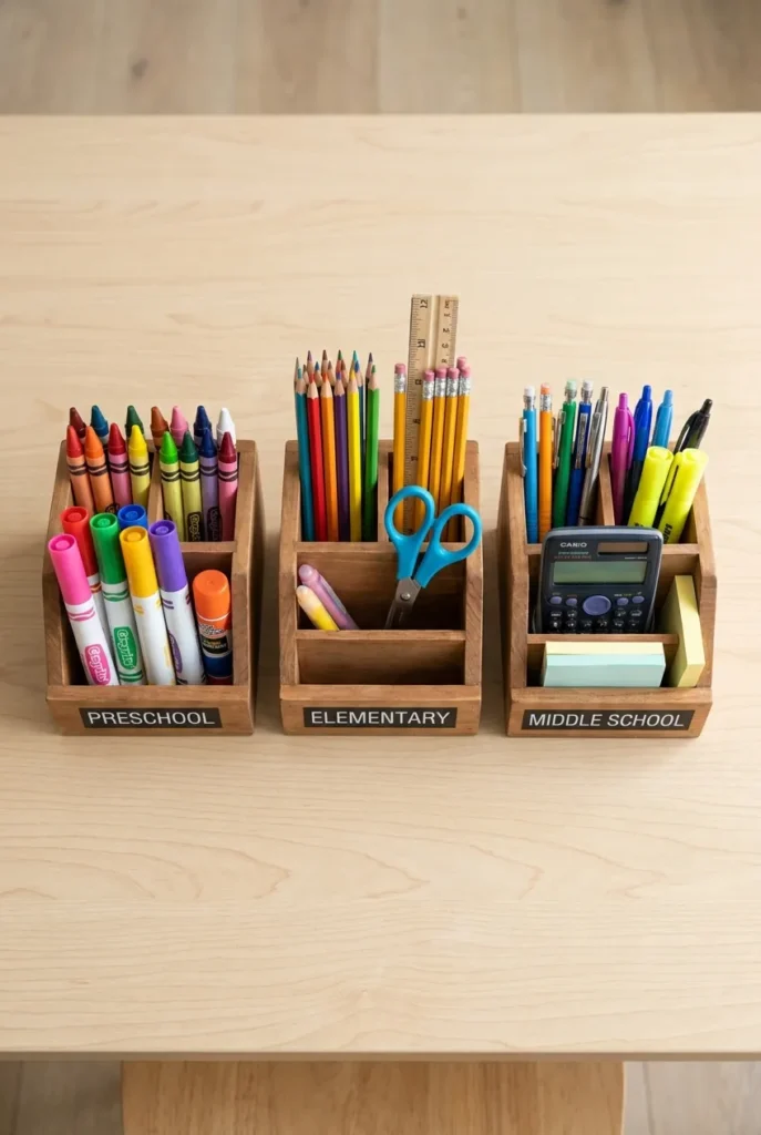 Age by age homework caddy supplies from kindergarten to middle school