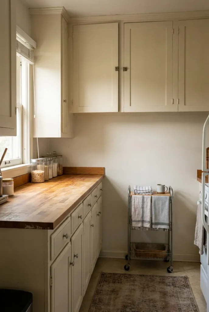 Kitchen storage ideas small spaces in a bright renter-friendly kitchen with clear counters