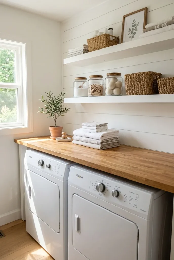 Folding counter over top-load machines with vertical shelves above