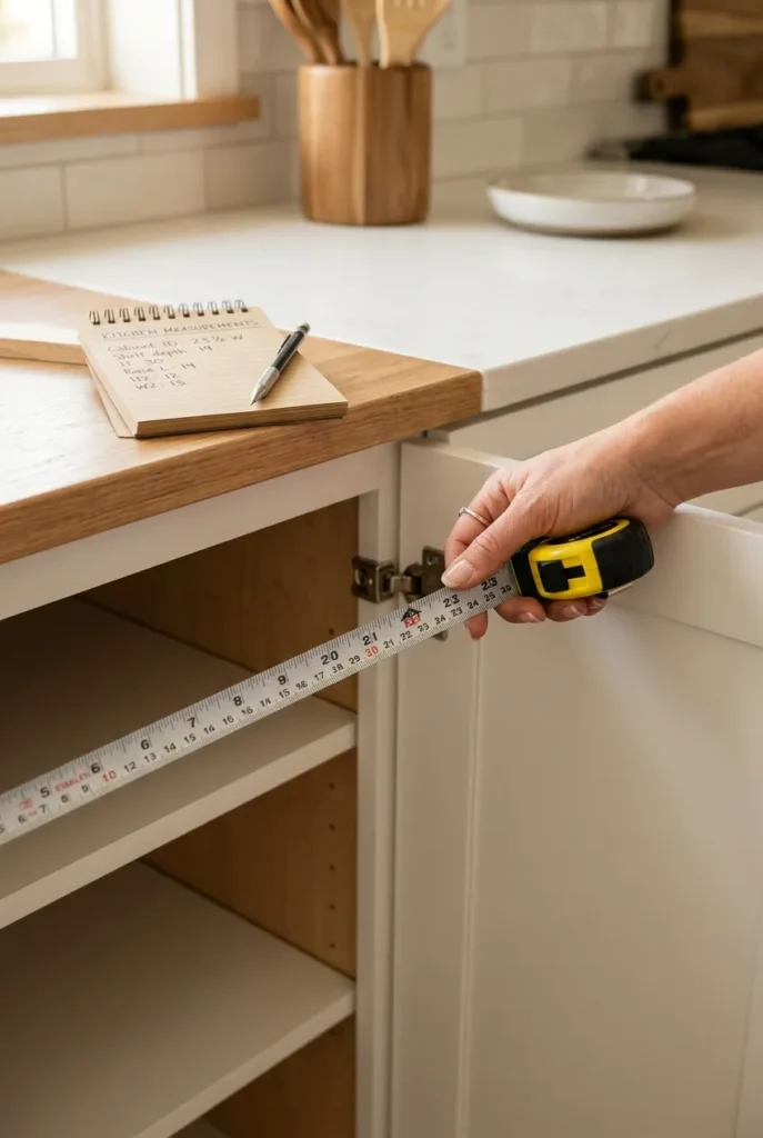 Measuring the inside width of a cabinet before buying organizers for the layout