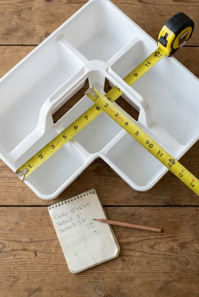 Measuring a homework caddy to fit a small home cabinet