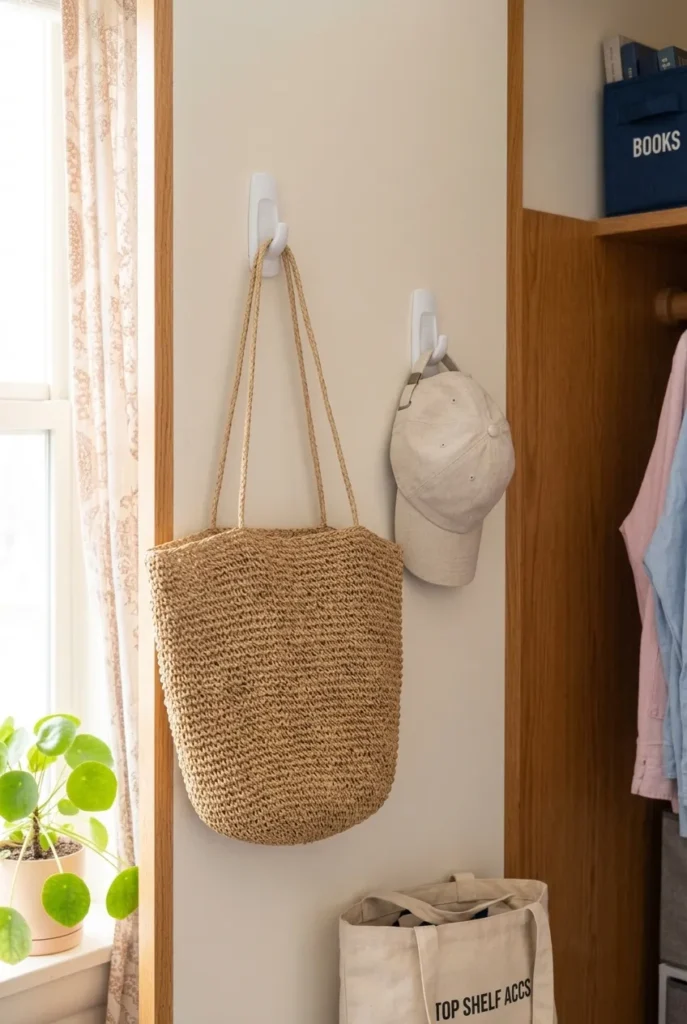 No-drill Command hooks for rental-safe dorm closet organization hacks