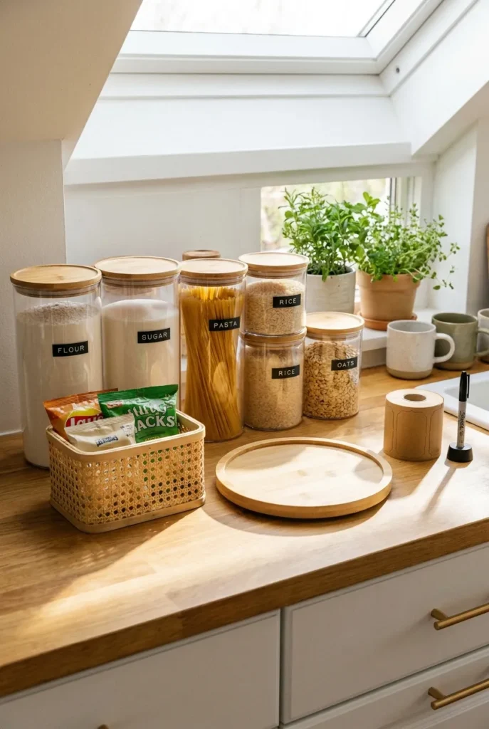 Five container pantry starter kit for an open shelving pantry