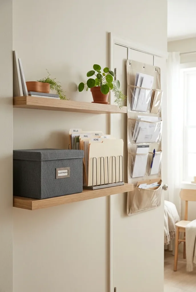 A renter friendly paper clutter system using a file box and door organizer