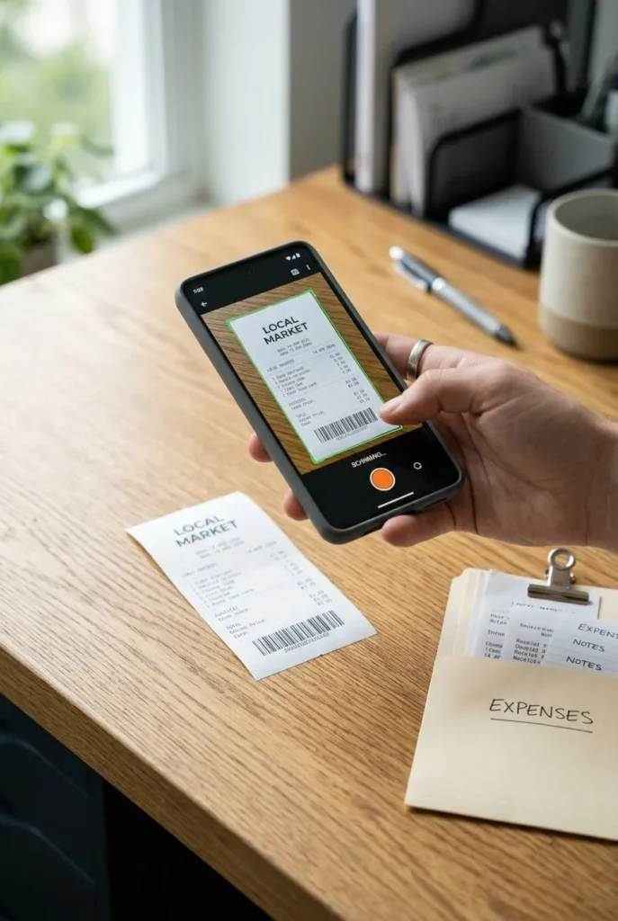 Scanning a paper receipt to reduce paper clutter and go digital