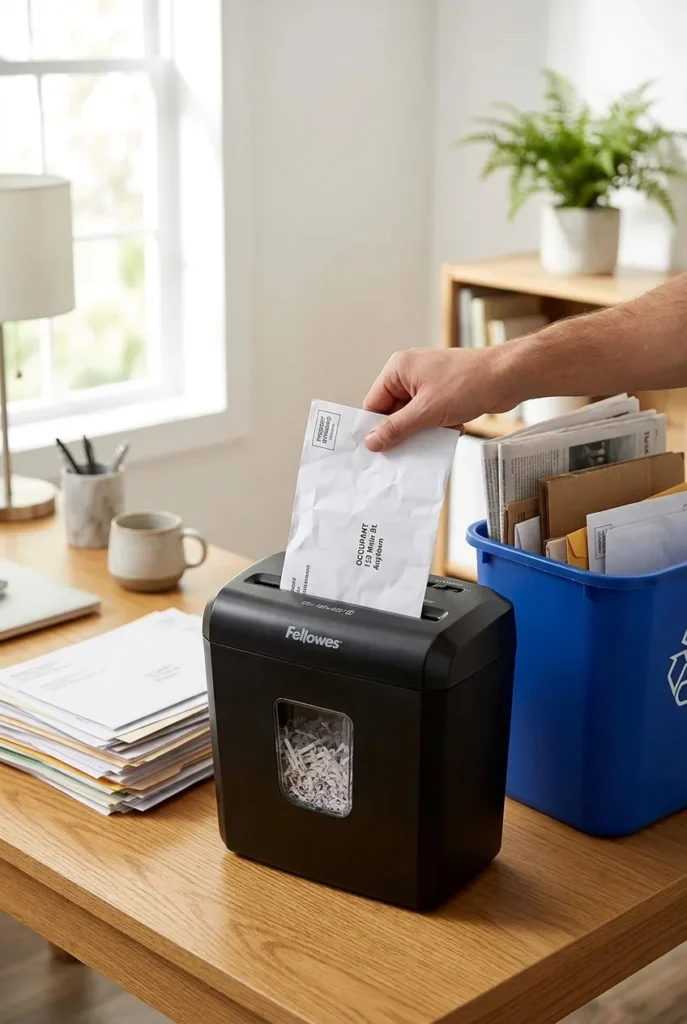 Shredding sensitive mail as part of a paper clutter system
