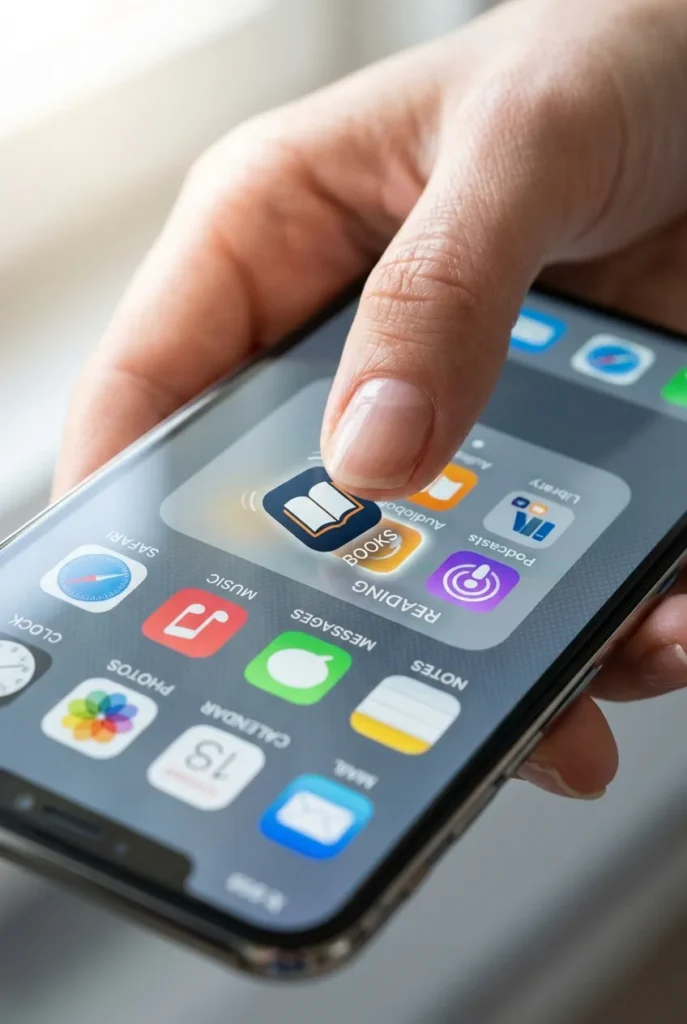 Hand grouping phone apps into folders during a phone declutter