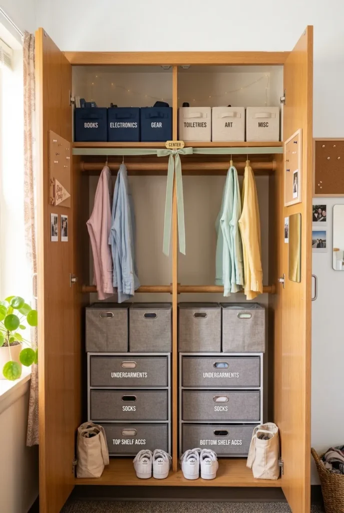 Roommate 50/50 split system for shared dorm closet organization