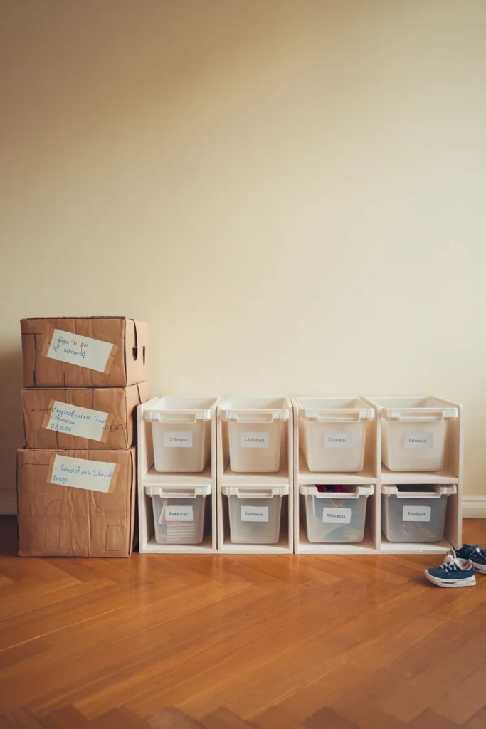 Kids room organization on a budget compared across cardboard, plastic bins and a frame
