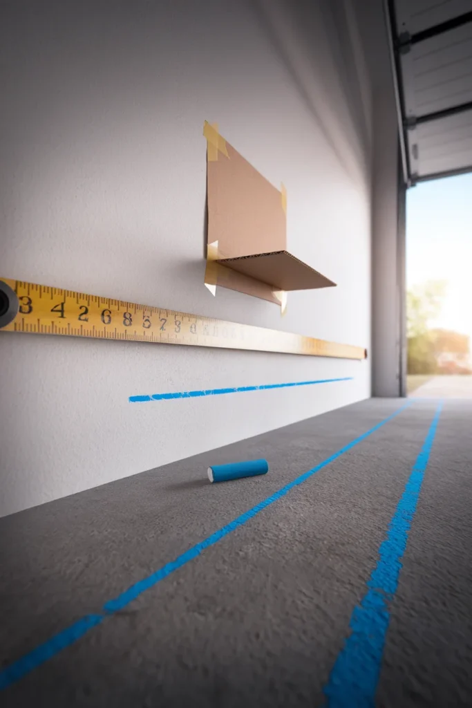 Measuring usable wall depth for two car garage organization at 14 inches