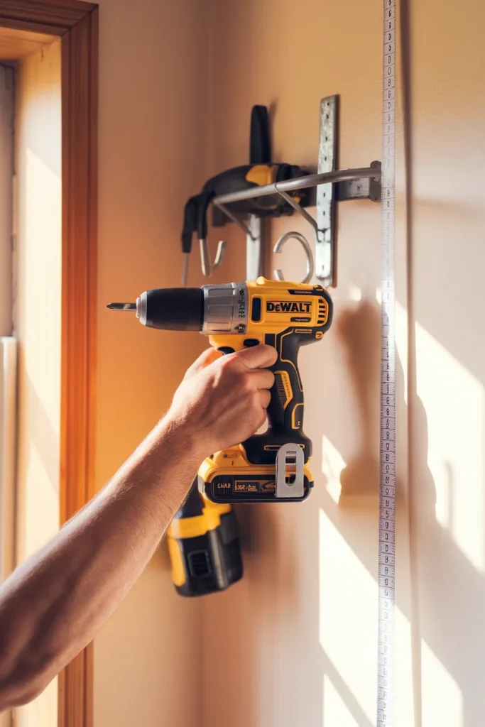 Garage tool organization height mapping, drill hung at 52 inches in the strike zone